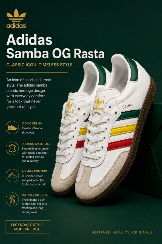 ADIDAS SAMBA OG RASTA TRAINERS WOMENS & JUNIORS
