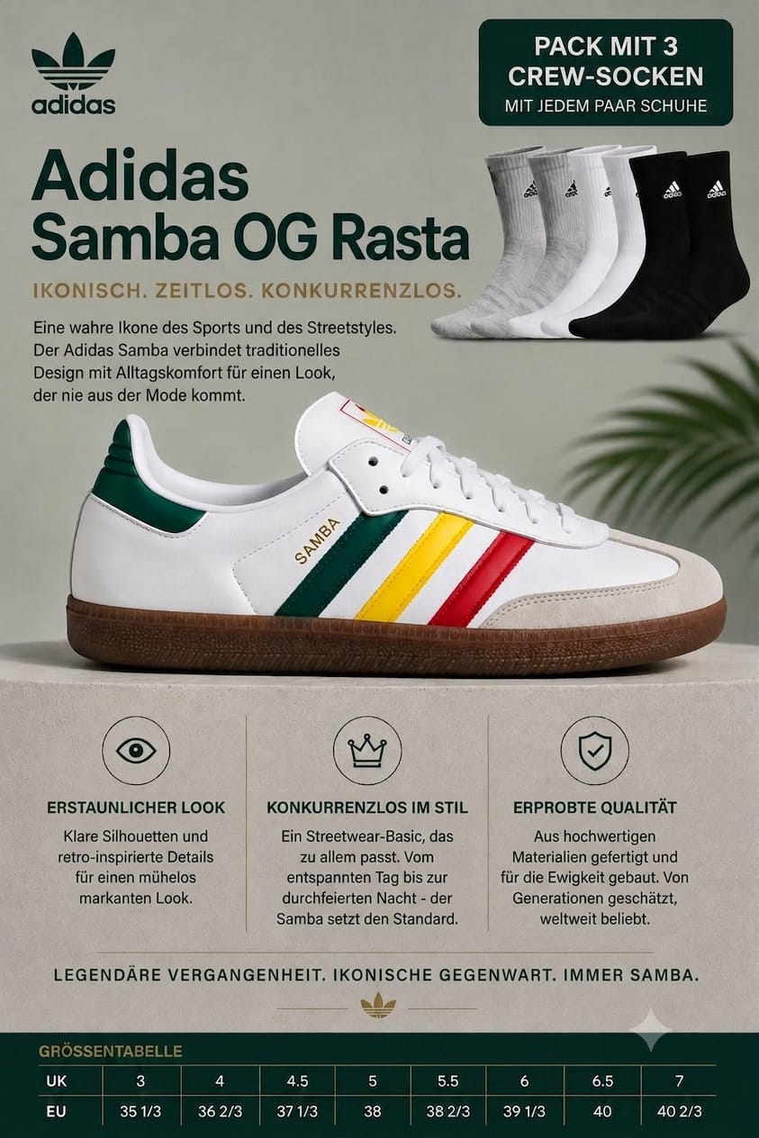 ADIDAS SAMBA OG RASTA TRAINERS WOMENS & JUNIORS