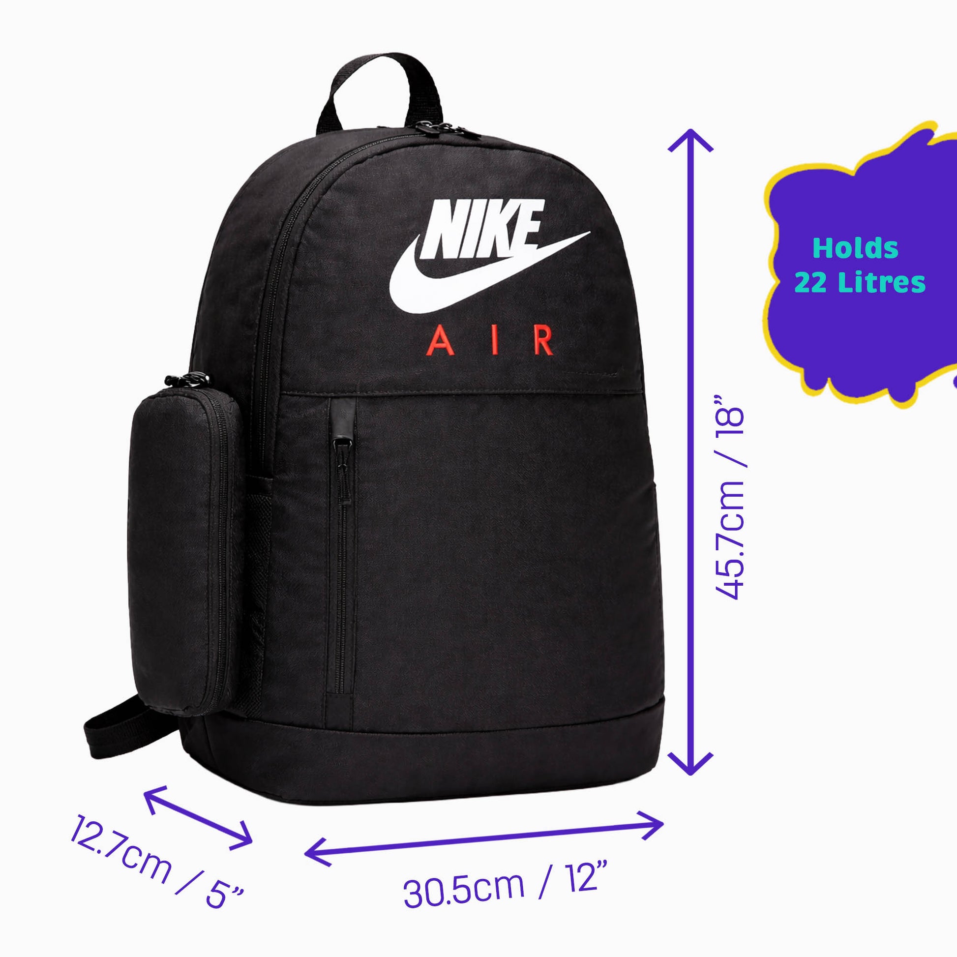 nike air backpack uk (17L) - Black/Iron Grey/White - Bags Nike Black Sports Black White